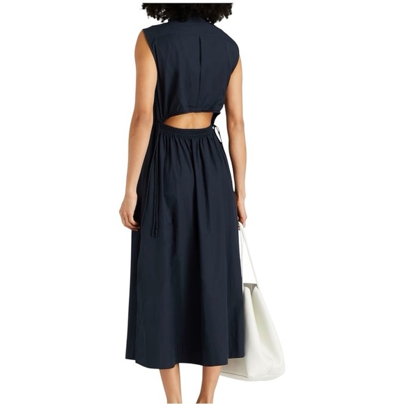 Rag & Bone Soraya 100% Cotton Cut Out Midi Dress in Navy Blue Size Large - Picture 2 of 16